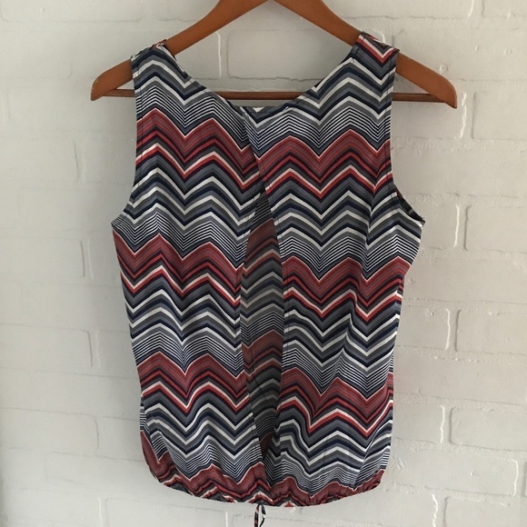 Banana Republic Tank top Herringbone Open back Navy/Red/Gray/White Size S - Picture 1 of 9